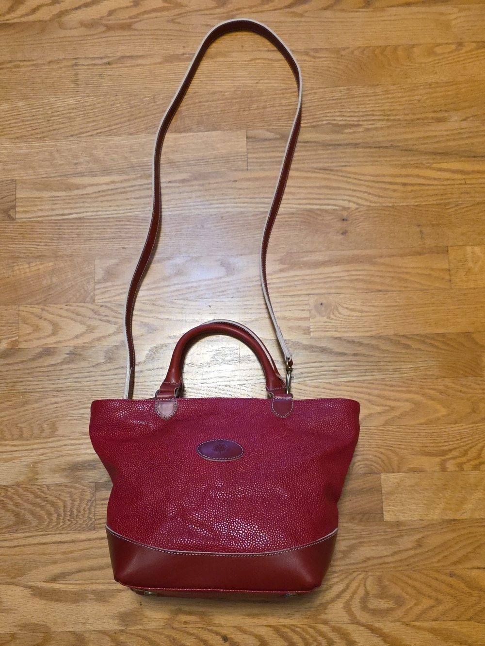 VINTAGE Mulberry Red Leather Crossbody Tote with Top Handles